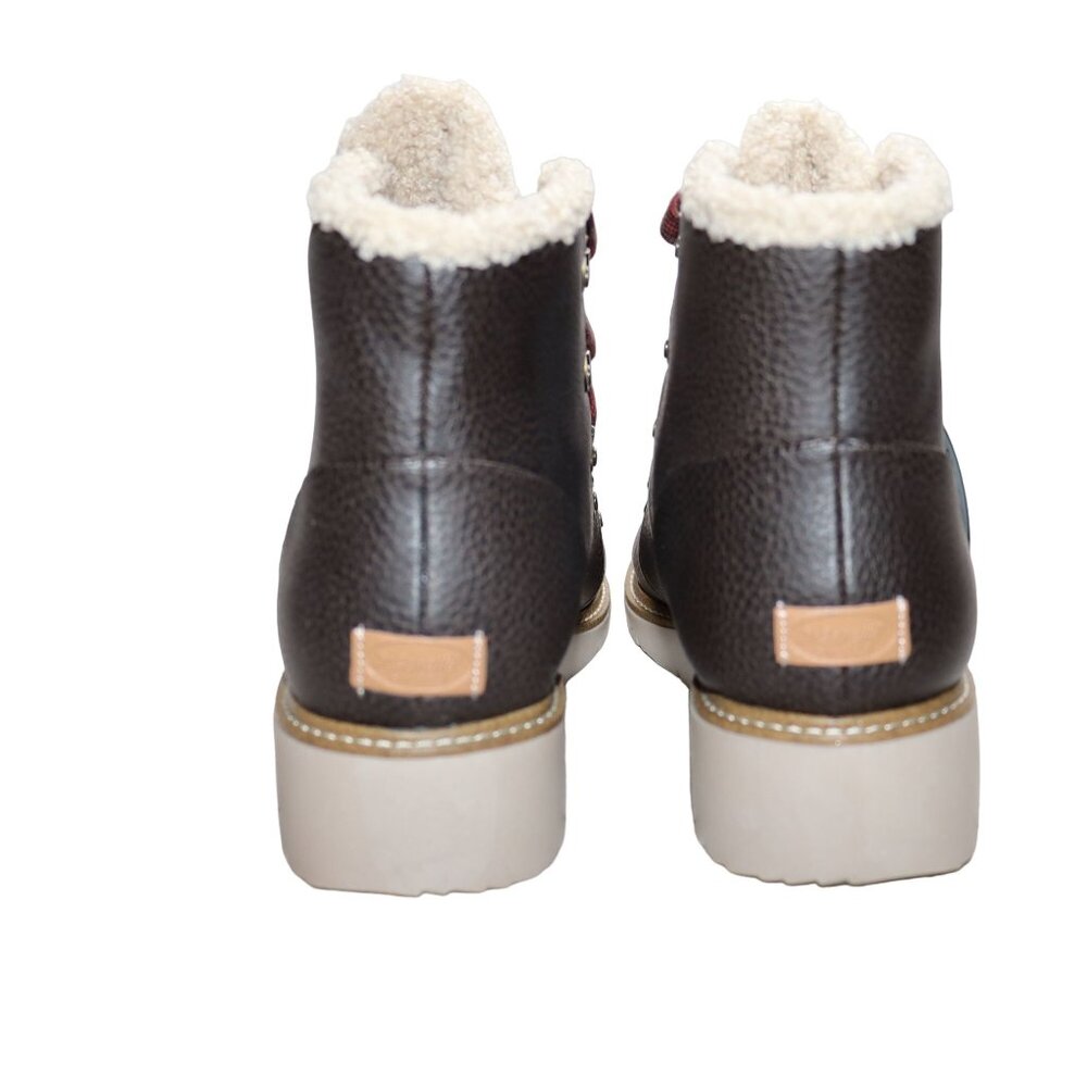 Dr. Scholls Boots Size 9.5 Brown Leather Lace-up Sherpa Lined So Cozy Wedge NEW - Picture 9 of 14